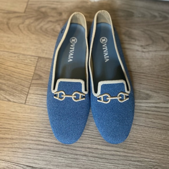 Vivaia Shoes - VIVAIA Carolina Blue Round Toe Patterned Loafers